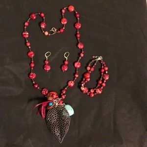 Red Necklace, Bracelet and Earrings